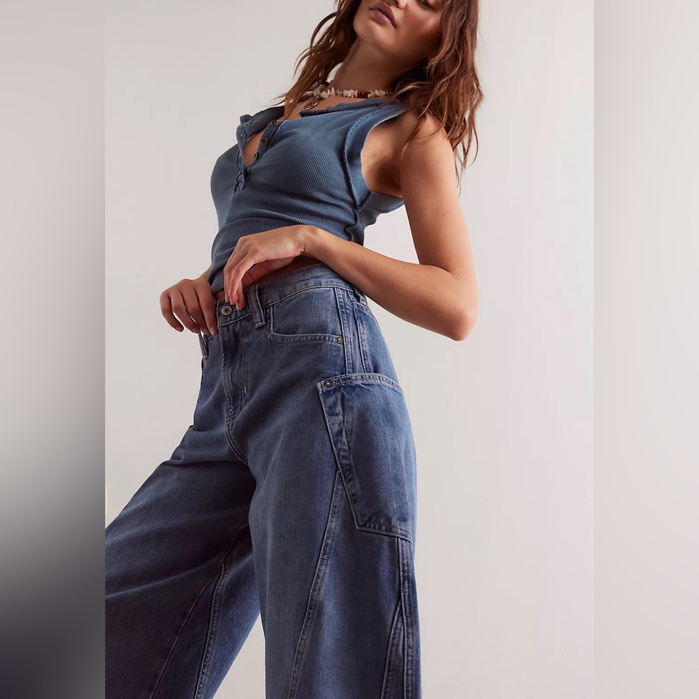 Free People We The Free Sugar And Spice Barrel Style Baggy Oversized Jeans - Picture 4 of 6